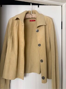 Anne Klein Beige Suede & Knit Button-Front Jacket